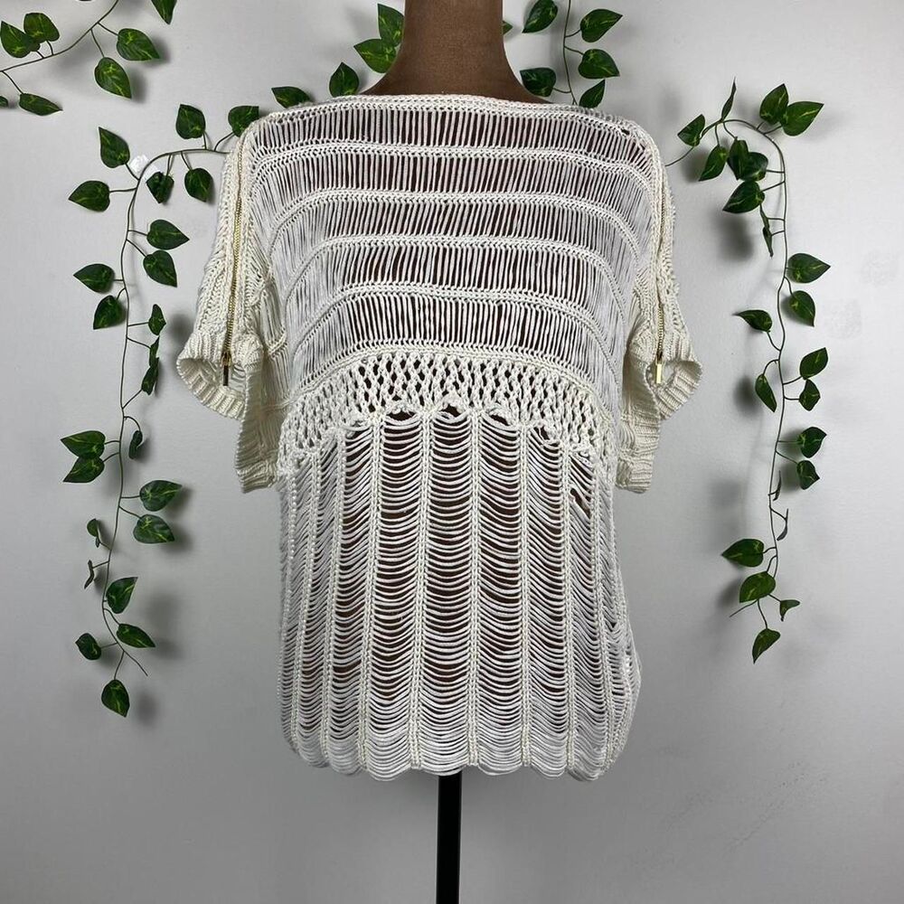 Bebe mesh white crochet top boho spider web look glam sheer western festival